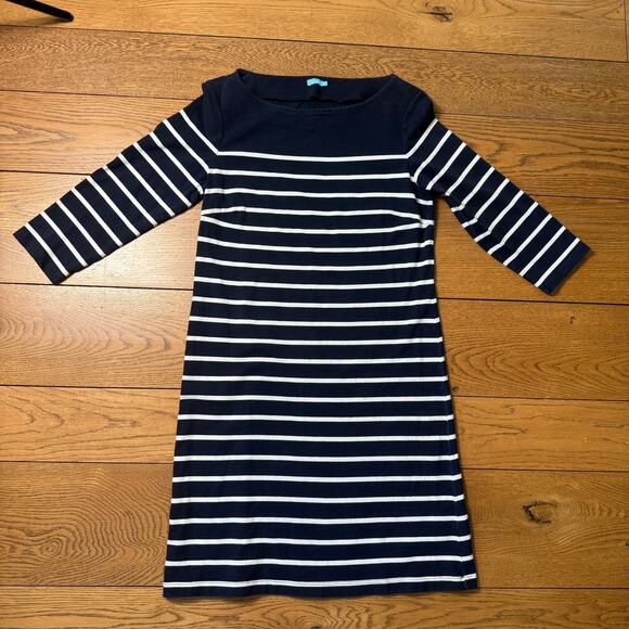 J. McLaughlin Sylvie Dress SZ M Knit Knee Coastal Nautical Stripe Preppy Classic - Picture 1 of 8